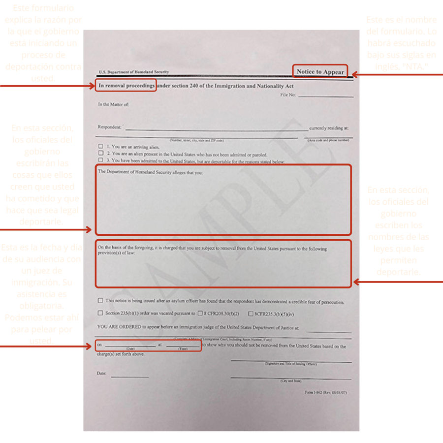 This form explains why the government is putting you in removal proceedings